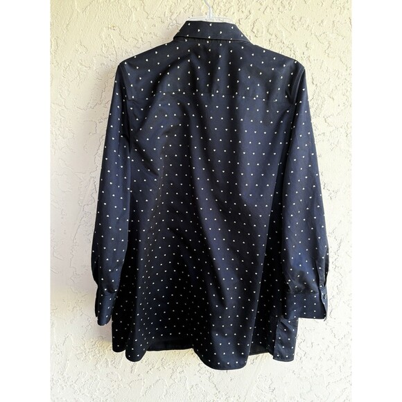 Chico's Black w/ Heart Polka Dots Button Shirt Sz 2 (L/12) No Iron Cotton Womans - Picture 3 of 7
